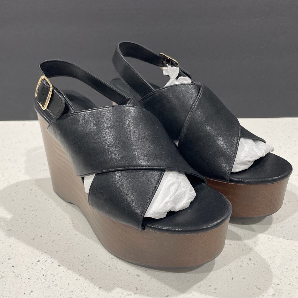 Universal Thread Sz 6 Black Platform Wedge Sandals Slingback NWT